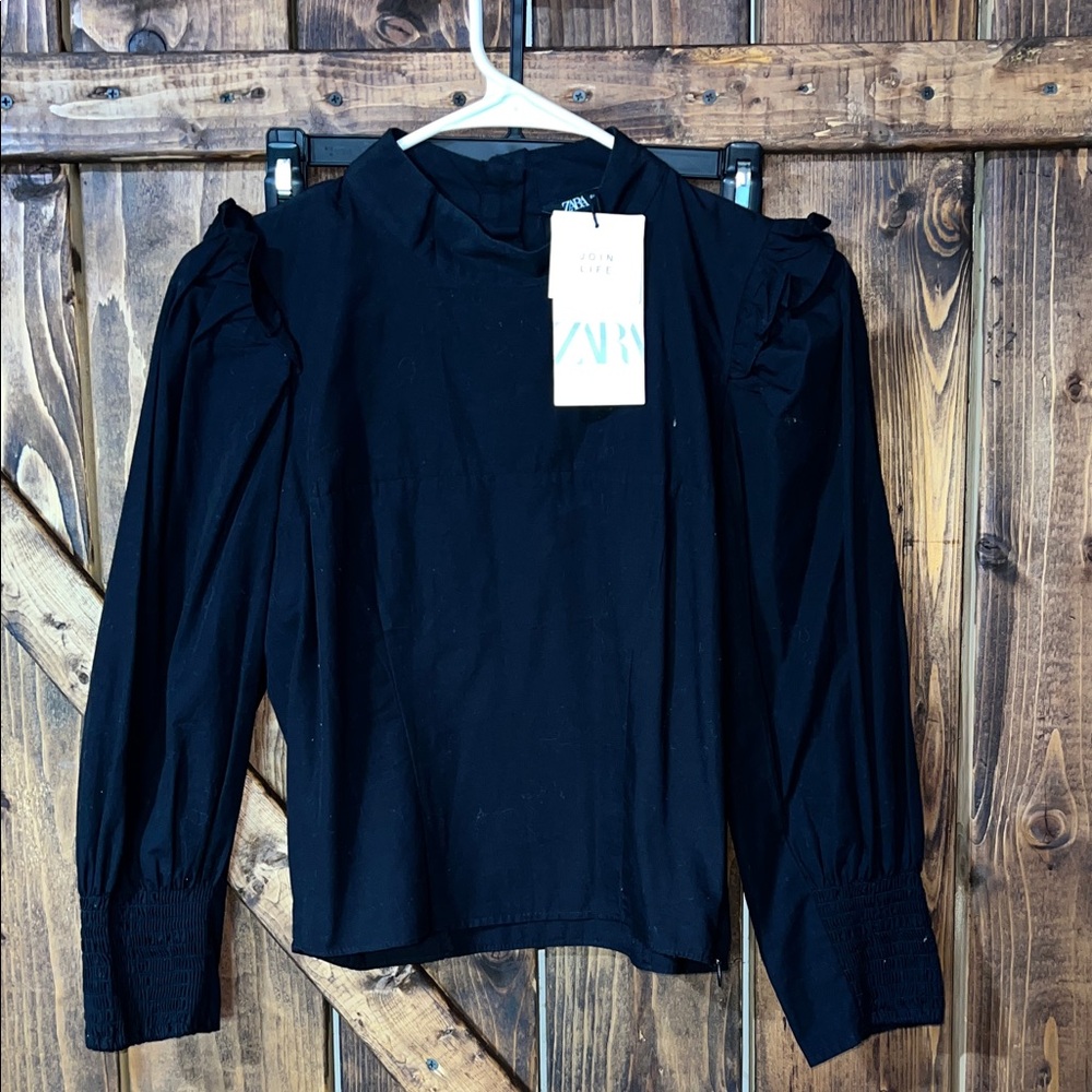 Zara Black Puff-Sleeve Blouse